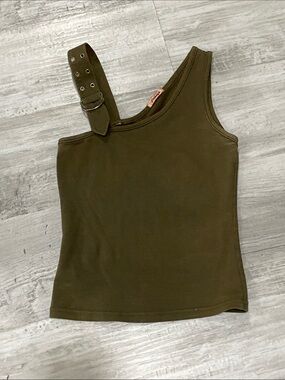 Papaya Olive Green One-Shoulder Tank with Buckle Strap